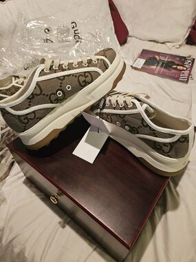 Brown Monogram Canvas Low-Top Platform Sneakers with White Trim